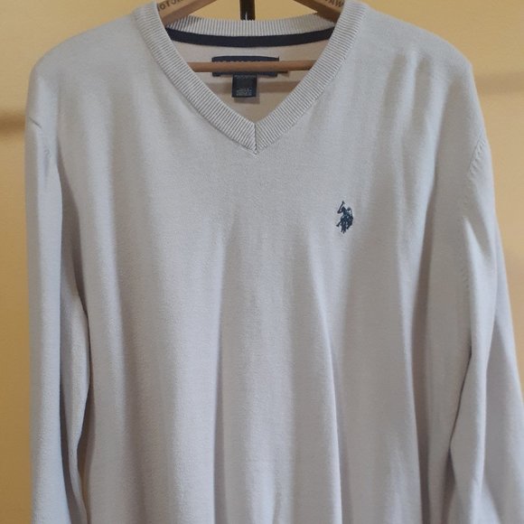 Men's XL Beige U.S. Polo Assn V Neck Long Sleeve Sweater - Picture 2 of 11